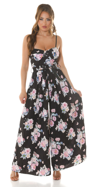 Kouca pleated Overall with floral Print Black